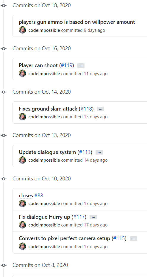 image showing commit history with squashed pull-request merges